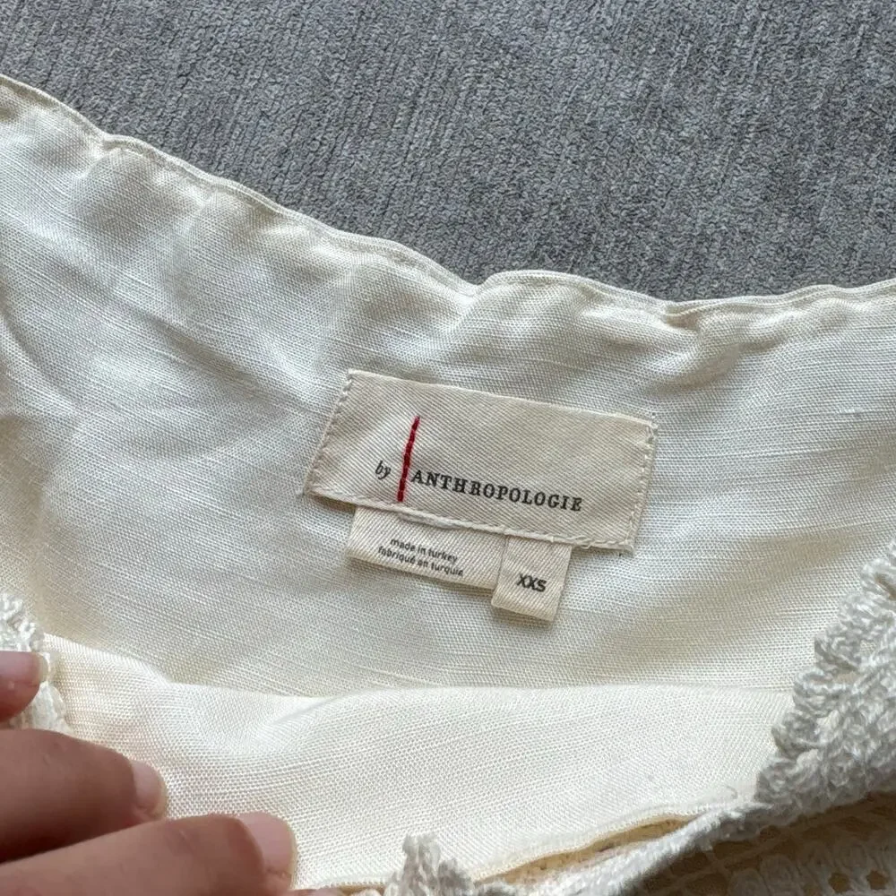 Anthropologie Cream Embroidered Blouse